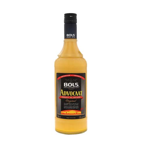 Advocaat Bols an eggnog chiefly mixed and bottled made from eggs sugar and brandy with vanilla and coffee flavoring.