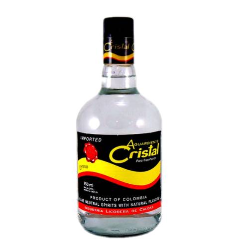 Cristal aguardiente is made by distilling fermented sugar cane juice and produced in Manizales Colombia.