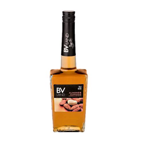 BVLand almond liqueur looks dark amber with a sweet of bitter almond taste.