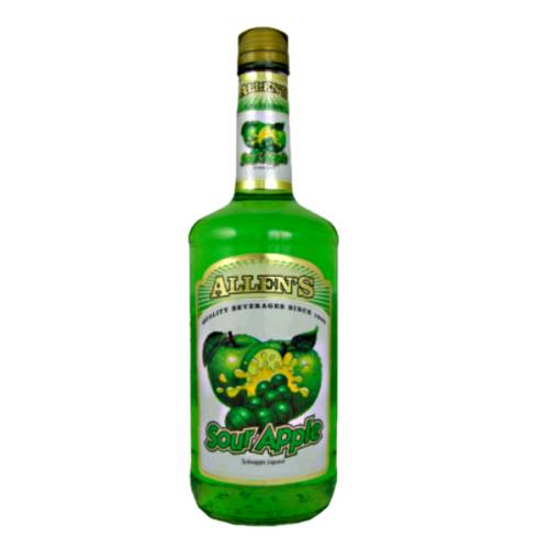 Apple Liqueur Allens allens apple liqueur with bright green color.