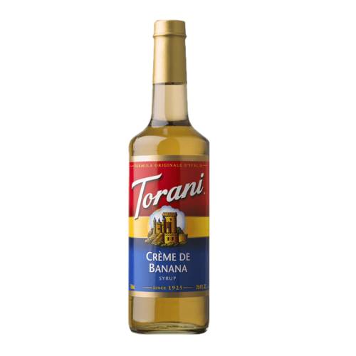 Torani Banana syrup is bright yellow with a full sweet banana flavour.