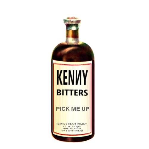 Pick Me Up Kenny Bitters is made by steeping cane spirit with angostura and orange and lemon peel with chireta and chamomile flowers and connamon cardamon and caraway seeds.