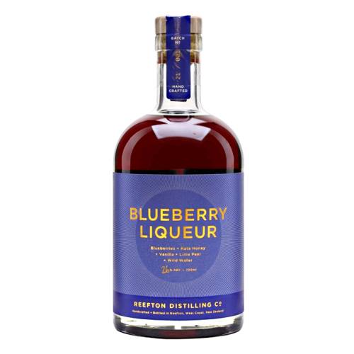 Reefton Distilling Co Blueberry Liqueur is a sweet and fruity blueberry liqueur from Reefton Distilling Co in Newzland made by infusing their Wild Rain vodka with local blueberries Rata honey vanilla and peel.