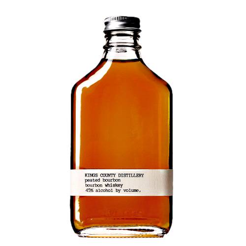 Kings County bourbon is not a classic bourbon finished in a peated cask and is a Whiskey that conforms to the requirements for Bourbon yet is made with a percentage of peated malt the peated malt represents of the mash bill alongside New York State organic corn.