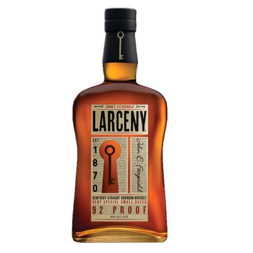 Larceny Bourbon is drawn from barrels that have aged from 6 to 12 years at high storage and is bottled at a full bodied 92 proof or 46 percent alcohol by volume.