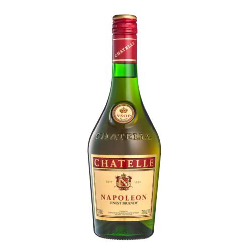 Chatelle Napoleon is aged in small oak barrels smooth premium brandy offers a generous medley of fruit spices and oak.