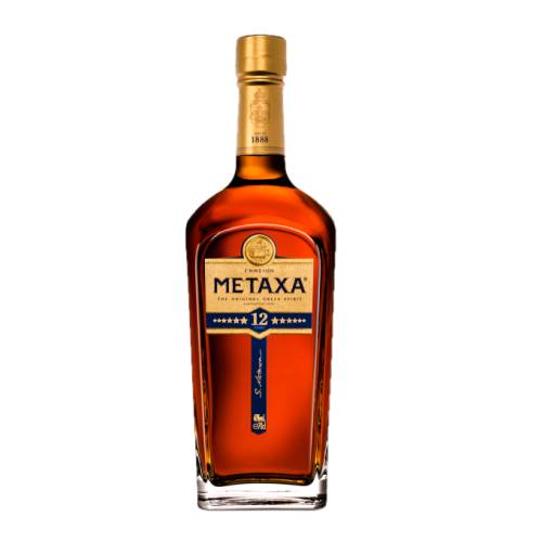 Metaxa 12 Star Brandy with a radiant amber colour flecked with flowers and herbs interwoven with luscious notes of chocolate butter scotch and hints of orange peel.