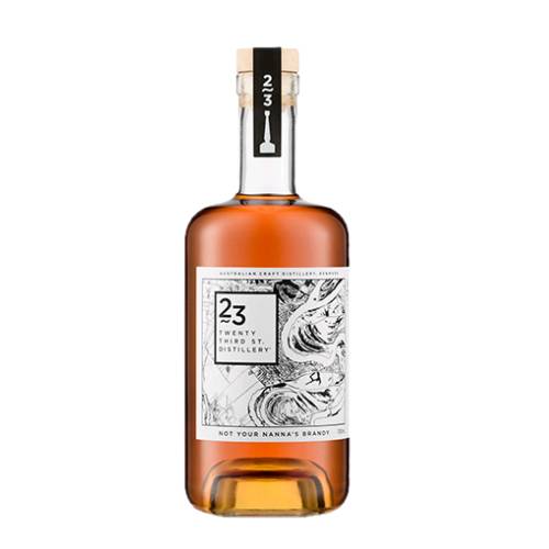 St Not Your Nannas Brandy with old chardonnay barrels do not die but some go to heaven maturing this elixir that blasts brandy off its doily and into the present millennium made by 23rd Street Distillery.