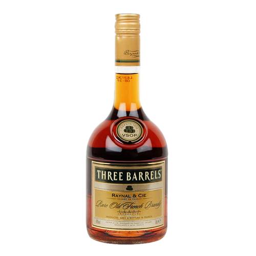 Brandy Three Barrels hand crafted and aged in oak three barrels vsop has a superior smooth and velvety taste with hints of nut and is a very special old pale.