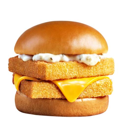 Burger Fish Double double fish burger is made with two tender fish and zesty tartar sauce and cheese on a warm bun.