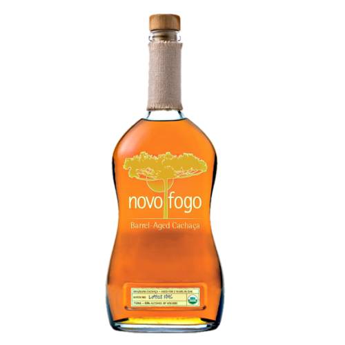 Novo Fogo gold cachaca ages the fresh flavors from the original unaged spirit in repurposed oak barrels.