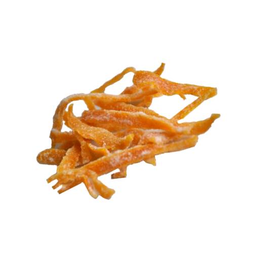 Candied Orange candied orange dried and infused with sugar also called crystallized orange or glace orange.