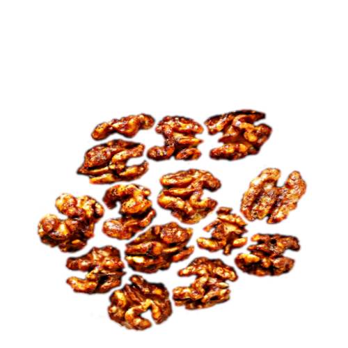 Candied Walnut candied walnut are cleaned and toasted then coated with sugar and cooked.