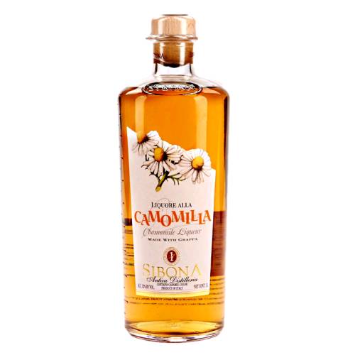 Sibona chamomile liqueur grappa as a base chamomile flowers areadded and steeped and the liqueur is lightly sweetened.