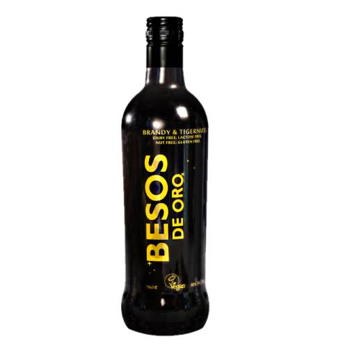 Besos De Oro Chocolate Liqueur is a vegan friendly dairy free lactose free nut free soy free and gluten free cream liqueur made from Spanish Brandy and Tigernut Horchata from Valencia.