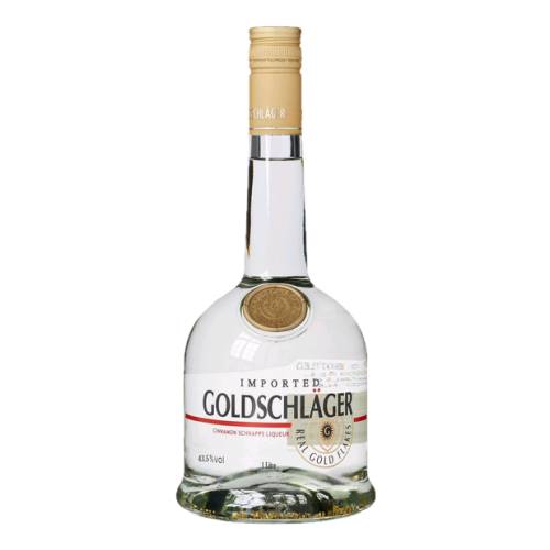 Goldschlager is a cinnamon schnapps liqueur with very thin yet visible gold flakes of gold floating in it.