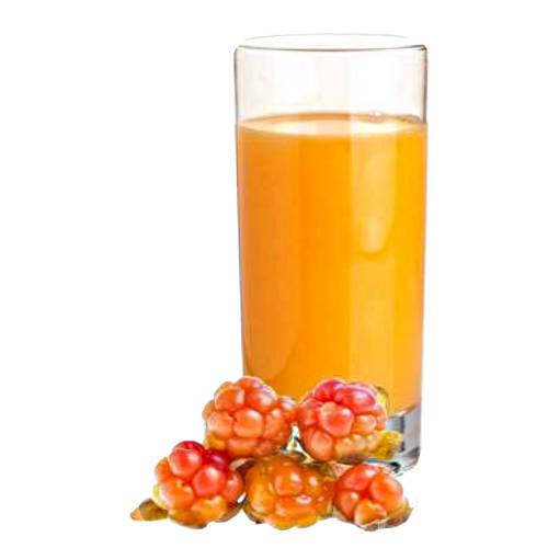 Cloudberry juice made from picking pulping and straining cloudberries into a liquid.
