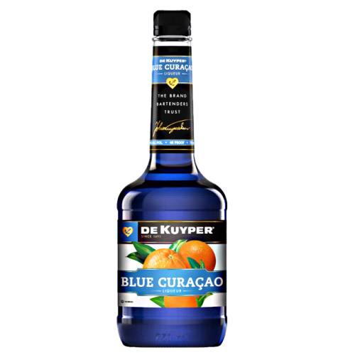De Kuyper blue Curacao distilled from Curacao or Lahara fruit with a.distinctive and intense blue color.