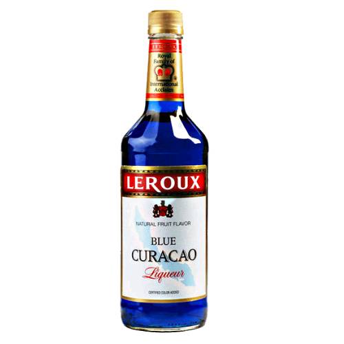 Leroux blue curacao is flavoured with dried bitter orange peels lemons curacao fruit sugar and wine for a sweet vibrant burst of citrus flavour.