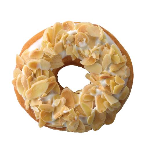 Doughnut Almond almond doughnut made from almond flour into a dough and fried then coated with a layer of toasted almond flakes.