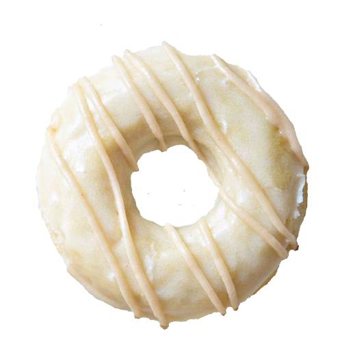 White chocolate doughnut made from flour dough mixed with white chocolate and glazed with white chocolate.