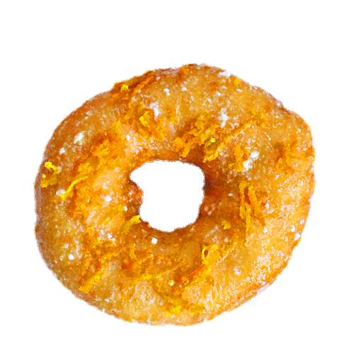 Doughnut Orange orange doughnut made with orange syrup and orange zest made into a flour dough then deepfried until golden brown.