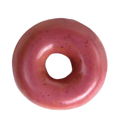 Doughnut Raspberry raspberry doughnut is a ring with a plain doughnut coated with a rich glossy pink raspberry glaze.