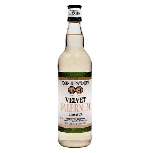 John D Taylors velvet falernum liqueur is made with an infusion of sugar cane syrup lime almond and cloves in a fine rum.