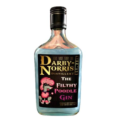 Darby Norris Distillery the filthy poodle Gin is clear in the bottle shake to watch it shimmer and sparkle with 10 colours.