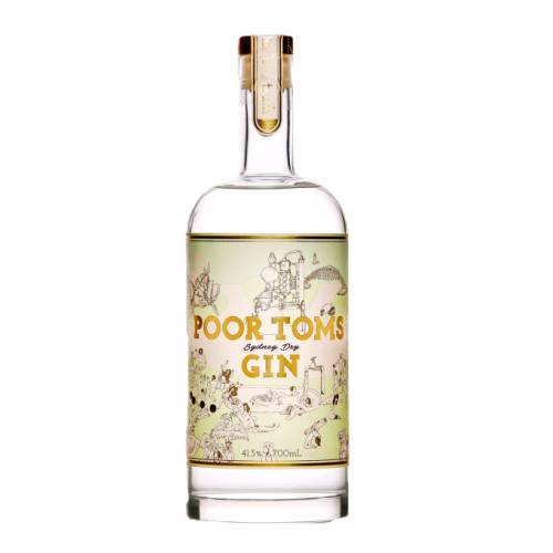 Gin Dry Poor Toms poor toms dry gin is unlike any other. we steep 10 botanicals in wheat spirit which is then distilled in our little copper still. youll notice a classic juniper backbone complimented by fresh green apple native strawberry gum leaf and chamomile.