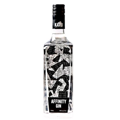 Gin Karu karu distillery affinity gin with juniper a sliver of orange citrus delicate floral rich spice and the natural sweetness of vanilla and almonds.