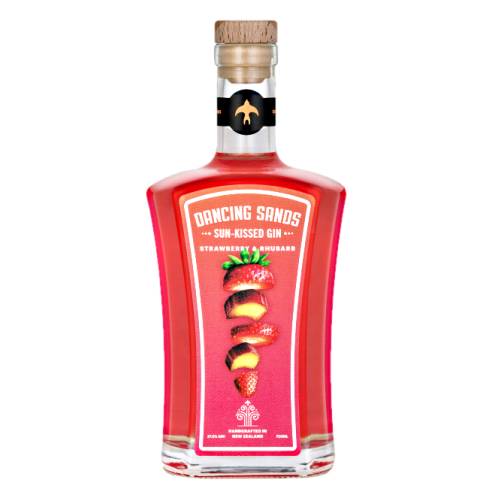 Dancing Sands sun kissed pink gin with candied strawberry and tartness of rhubarb.