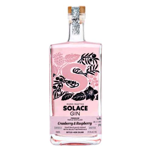 Solace pink gin is a small batch gently infused with select botanicals with a light pink color and flavoured with cranberries and raspberries.
