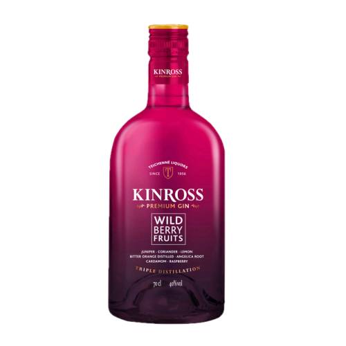 Berry Fruits Kinross gin is a tridistilled gin 40 percent vol and made from rectified cereal alcohol in which juniper is macerated and distilled in combination with different botanicals principally lemon cardamom and raspberry.