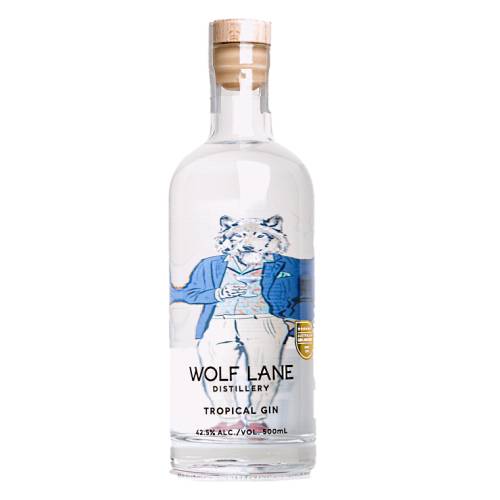 Gin Wolf Lane wolf lane gin containing thirteen botanicals juniper coriander seed anjelica root cinnamon lemon myrtle tasmanian pepperberry cardamom and macadamia.