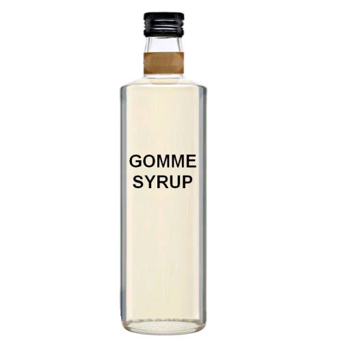 Gomme syrup is a sweetener used in mixed drinks and coffee. Unlike simple syrup which is made with sugar and water gomme syrup includes gum arabic.