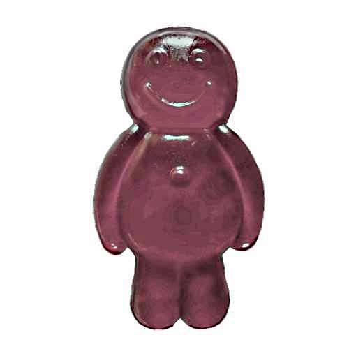 Cherry flavoured Jelly Babies are a gummi soft candy with a purple red color made with gelatin and sugar making a sweet jelly taste.