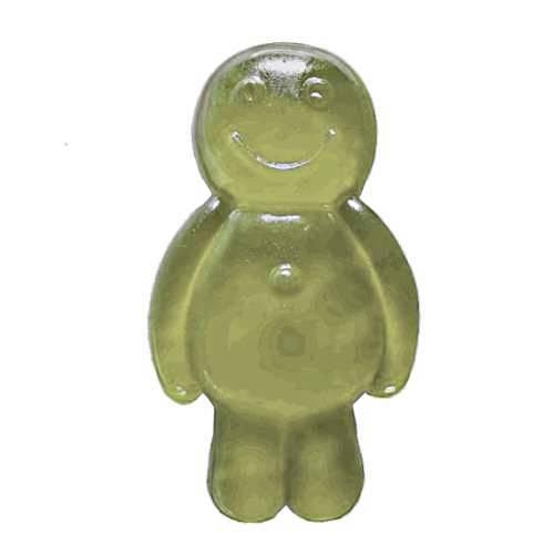 Ginger flavoured Jelly baby made with sugar and gelatin with a soft candy gummi and is sweet jelly with a strong ginger root flavour.