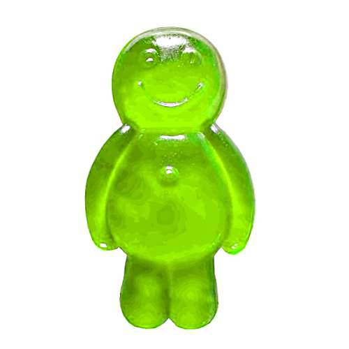 Lime green jelly baby made with sugar and gelatin with a gummi soft candy and is sweet jelly with a lime flavour.