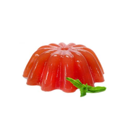 Jelly flavoured with fruit and set with gelatin until stiff.