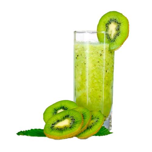 Ripe juicy kiwi fruit cleaned and made into a juice with bright green color.