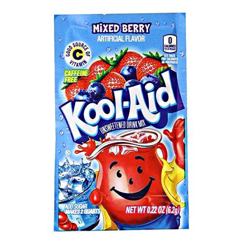 Berry Kool Aid powder with rich berry style flavour and rich blue color.