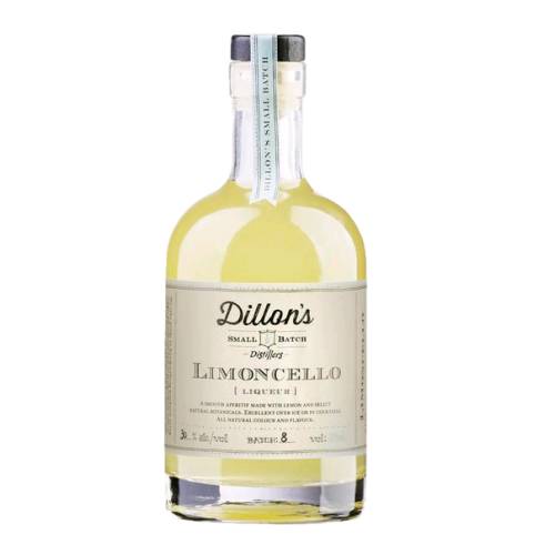 Dillons Limoncello made from grape spirit base that fresh lemons and lemon peel are steeped in along with cardamon and lemon verbena and half the sweetness of a traditional Limoncello this makes the perfect after dinner treat.