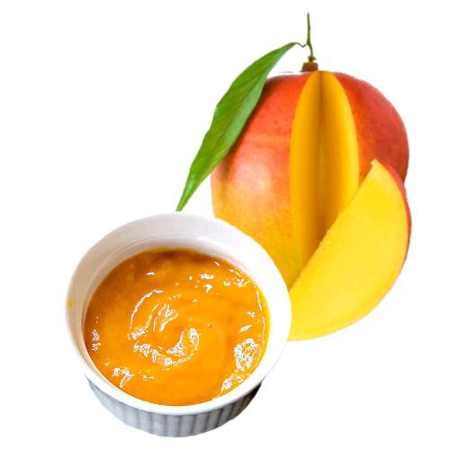 Mango pulp is mango cut and mashed into small pices.
