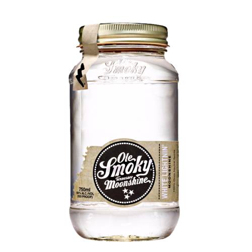 Ole Smoky white lightning Tennessee moonshine is distilled from corn and real fruit juice.