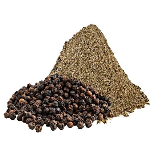 Pepper powder is ground dried peppercorns with husk on into a light powder.