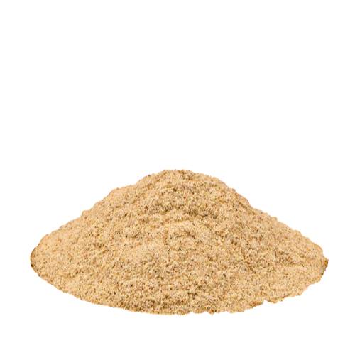 White pepper powder is ground from dried peppercorns with no black husk into a light white powder.