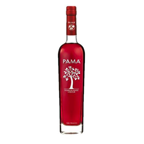 Pomegranate liqueur is made from pomegranate fruit and always comes in a bright red cold..