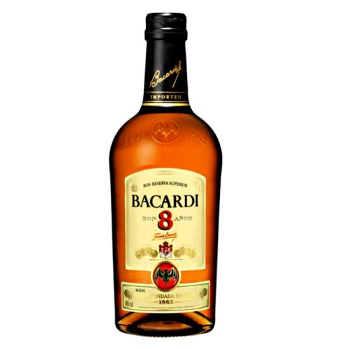 Bacardi Rum 8 Year is distilled in the Bahamas and is a superior 8 year old rum that is both full bodied and smooth and is blended with rums aged for between 8 and 16 years.