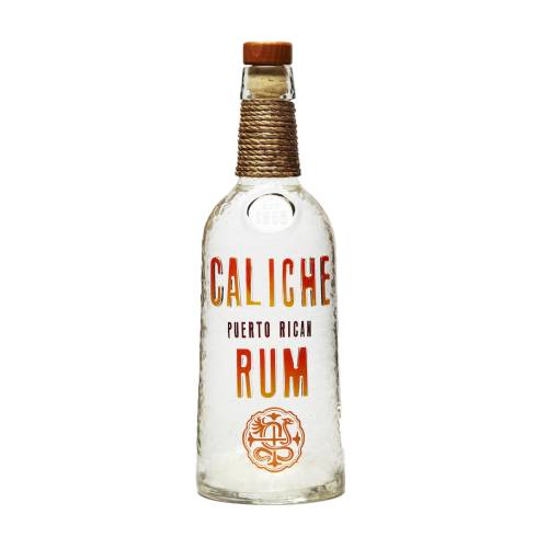 Caliche Rum made from sugarcane and white and clear in color.
